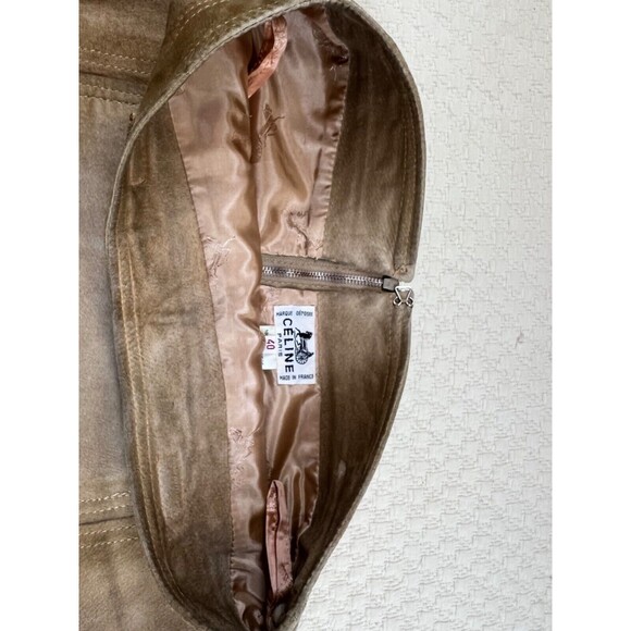 CELINE Leather Skirt Triomphe Buckle Archive Vintage A-Line | Brown | EU Size 40 - Picture 9 of 10